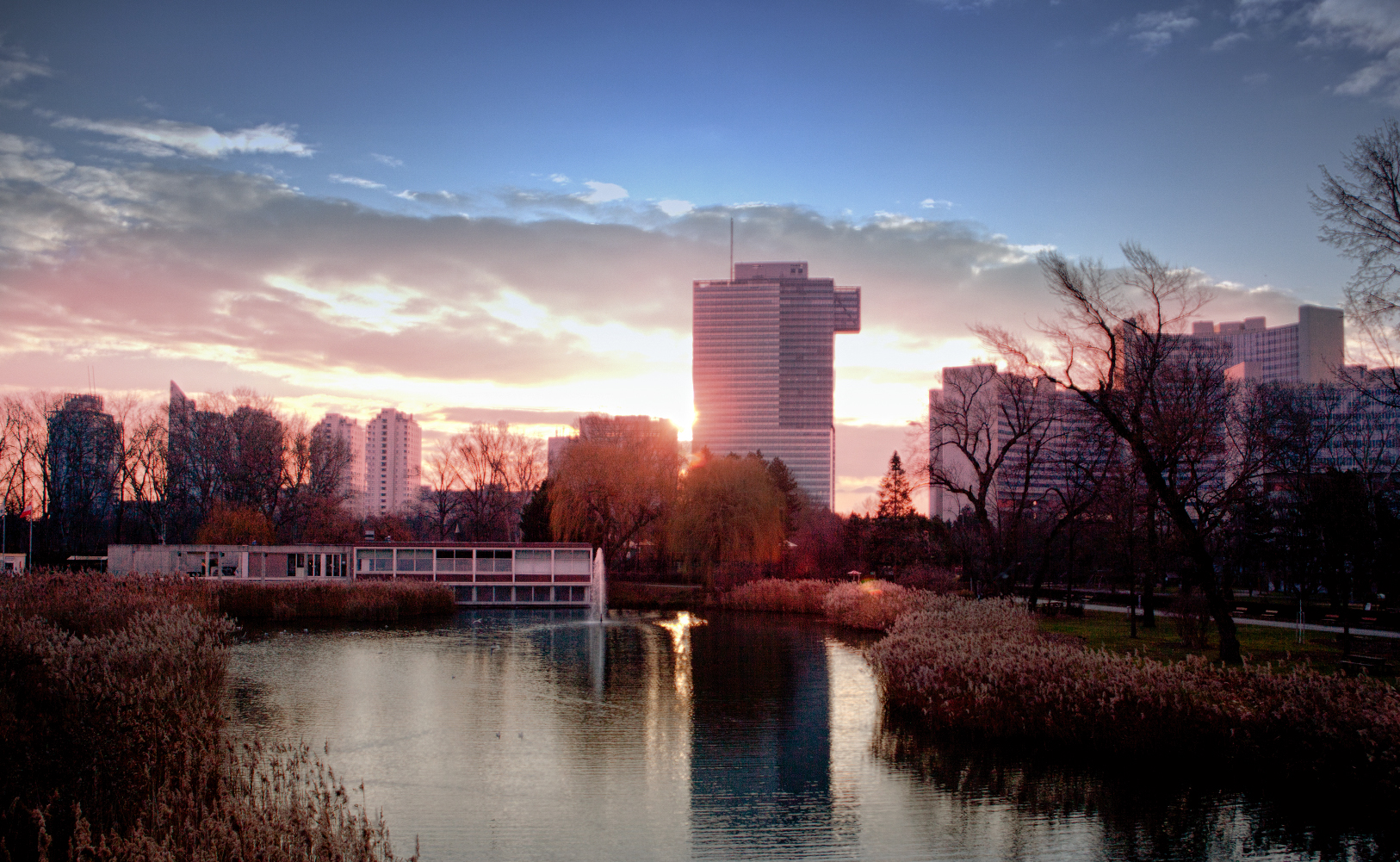Landscape, Photography, Sunrise, Pink, City, Highrise, Lake, Moody, Atmospherics